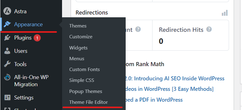 Go to "Appearance" in the left-hand menu and select "Theme Editor" from the submenu.